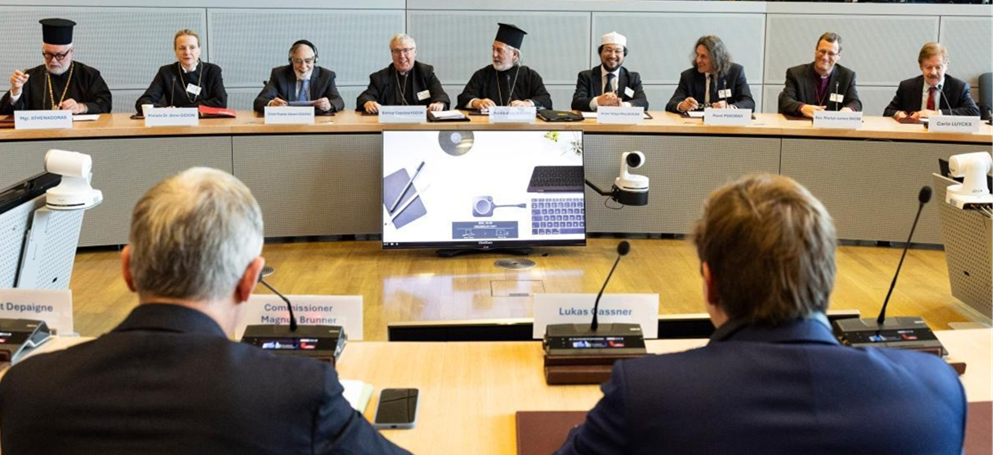 EULEMA chairman imam Yahya Pallavicini next to CEC President Archbishop Nikitas and COMECE Vice President Bishop Kozon at the European Commission